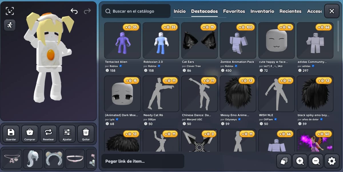 PEEK Avatar Shop catalog with the reward in gold on every item